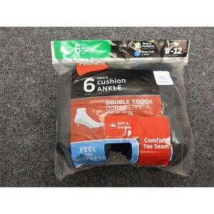 Hanes Men Cushion Ankle Socks Black Double Tough Durability Size 6-12 New